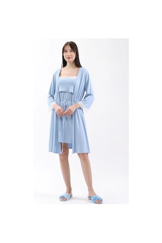 Luvmabelly Myra9651 Sabahlıklı Önden Bölmeli Dantelli Emzirme Geceliği -mavi-mavi