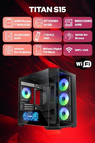 Game Garaj Titan S15 R7-7800X3D 32 GB 1 TB SSD RTX5080 Dos Oem Paket Masaüstü Oyuncu Bilgisayarı