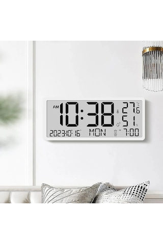 Büyük Lcd Dijital Duvar Masa Saati Sıcaklık Ve Nem Göstergeli Çalar Saat Askılı/masaüstü Dijital