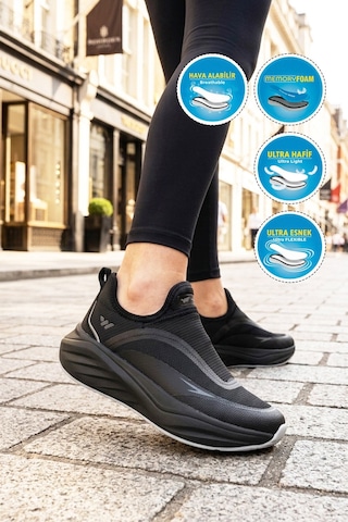 Walkway Siyah-koyu Gri Hafızalı Taban Hafif Esnek Unisex Spor Ayakkabı Eclipse G