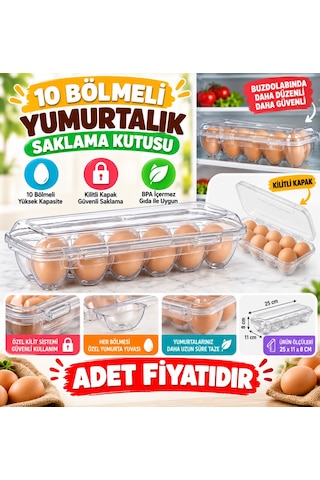 10 Bölmeli Kilitli Kapaklı Yumurtalık Saklama Kutusu Yu110 Adet Fiyatıdır Renkli