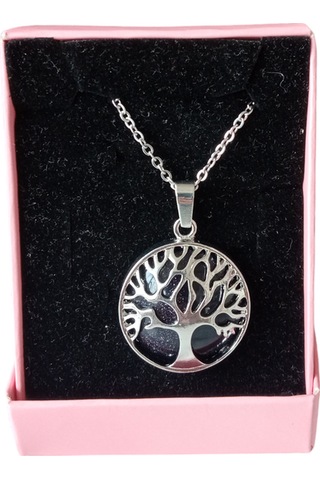 Siyah Yıldız Doğal Taşlı Hayat Ağacı Çelik Kolye - Kadın