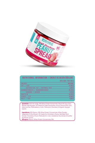 Prime Nutrition Smooth Strawberry Peanut Spread 350 Gram Çilekli Fıstık Kreması