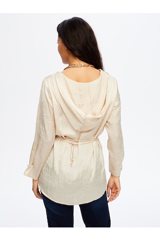 Faik Sönmez Beli Kuşaklı Kapüşonlu Krinkıl Saten Tunik W26tnk016 Uw26tnk01673 Ekru