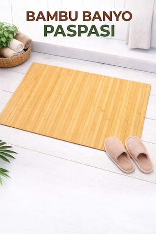 Bambu Kaydırmaz Tabanlı Banyo Paspası/ Matı Katlanabilir Koku Yapmaz Paspas 70 45 Cm Kahverengi