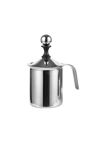 Soulader Çift Katlı Ağ Yapılı Paslanmaz Çelik Manuel Süt Köpürtücü Kremalı Köpük Yapma Aleti 400 Ml Cappuccino Ve Latte Makinesi Gümüş