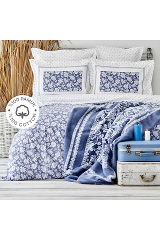 Karaca Home Celerina Mavi %100 Pamuk Çift Kişilik Fitted Nevresim Mavi