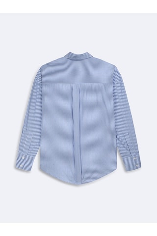 LTB Çizgili Oversize Mavi Gömlek Mid Indigo