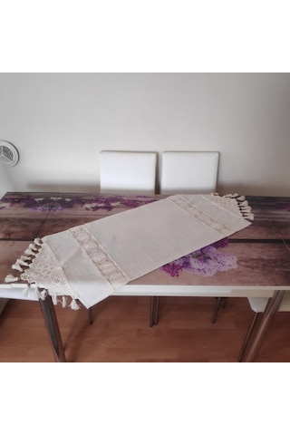 Düz Keten Runner El Işi Dantelli Sehpa Dolap Masa Örtüsü Buldan