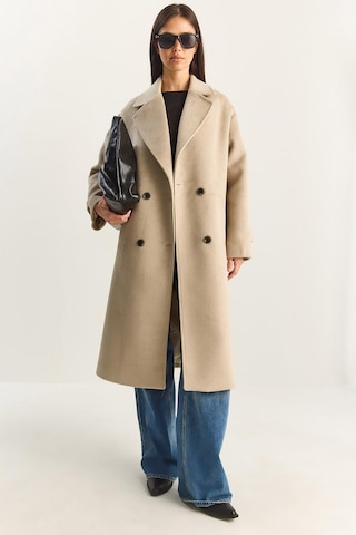 Shade Kadın Kruvaze Yaka Astarlı Oversize Uzun Kaşe Kaban 3509 60283849 - Bej