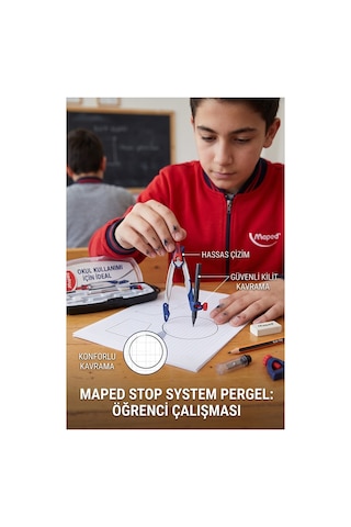 Metal Pergel Seti 7 Parça 1 Maped Stop System Profesyonel Pergel Çizim Proje Matematik Geometri Mimari Çizim Seti