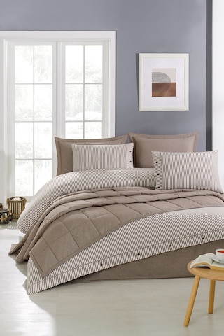 Life %100 Pamuk Nevresim Takımı Ve Yatak Örtüsü 7 Parça Bej Bej