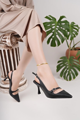 Nesilshoes Nesil Shoes Özma 447 Siyah Topuklu Kadın Sandalet