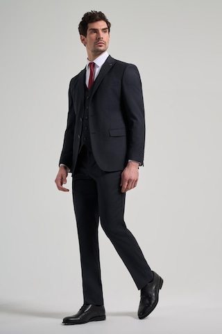 İmza Koyu Lacivert Çizgili Desen 2 Düğme Classic Esnek Slim Fit Takım Elbise 1001250158 Koyu Lacivert