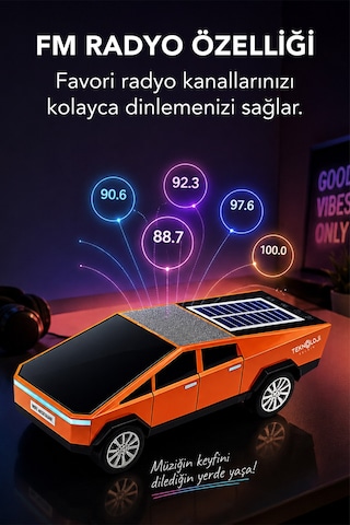 Ws-699 Cybertruck Model Bluetooth Hoparlör Tws Stereo Güneş Enerjili Şarj Usb / Tf Kart / Aux / Fm Radyo