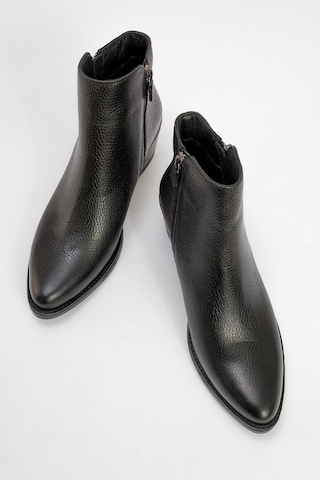 Jayer Siyah Floter Hakiki Deri Fermuarlı Kadın Topuklu Bot Siyah Floter