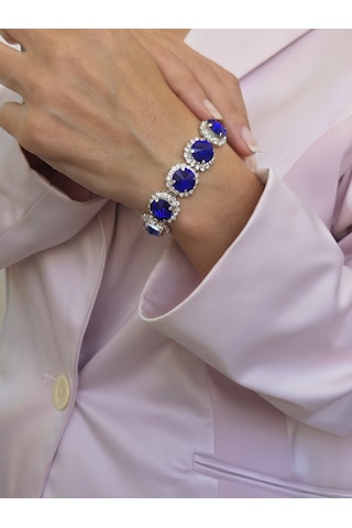Riviere Kristal Taşlı Çiçek Model Lacivert Renkli Bileklik