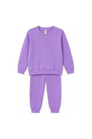 H&c Coolboy H&c Kız Çocuk Pijama Takımı Jakarlı Uzun Kollu Üst Ve Lastikli Alt 2 Li Takım Mor