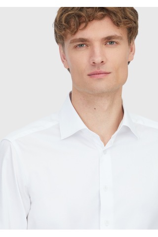 Ramsey Beyaz Düz Slim Fit Uzun Dokuma Klasik %100 Pamuk Gömlek beyaz white