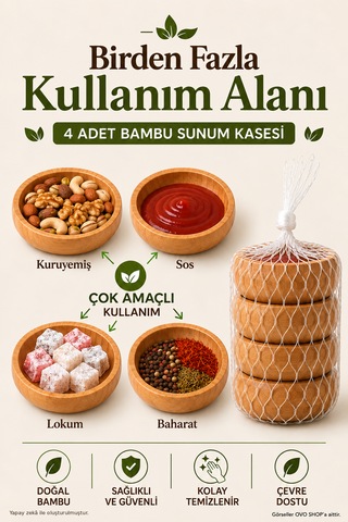 Bambu Çerezlik Oval 4'lü Set Kahverengi