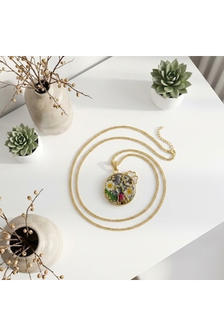 Tahtakale Toptancı Epoksi Çember İçinde Kedi Model Metal Kolye Takı Ucu 5 Adet Gold Gold