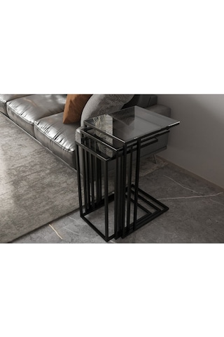 Dekoport Mira 3lü Zigon Sehpa C Sehpa - Yan Sehpa Şeffaf Cam Şeffaf