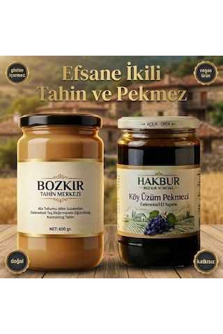 Bozkır Tahin Merkezi Muhteşem İkili Altın Susam Kavrulmuş Tahin 600gr-köy Üzüm Pekmezi 800gr Doğal&katkısız