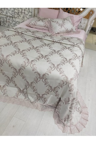 Finezza Selen Poly. Pamuk Jakarlı Pudra Yatak Örtüsü Seti Çift Kş Pudra