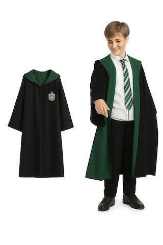 Kg Harry Potter Slytherin Premium Kostüm Cübbe Gözlük Hediyeli Yeşil
