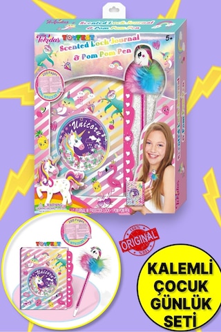 Tokidas Secret Lock Journal & Pom Pom Pen - Unicorn Temalı Gizli Kilitli Pom Pom Kalemli Günlük T108un