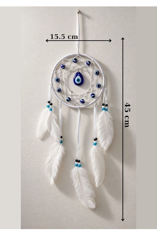 Motifli Düş Kapanı Rüya Kapanı Dream Catcher Beyaz Tüylü Bohem Duvar Süsü Bohem El Yapımı Nazar Boncuklu Düş Kapanı