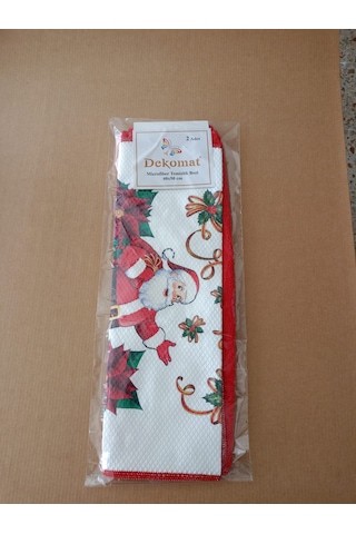 Microfiber Temizlik Bezi 40x50 Cm 2 Adet Yeni Yıl Bir Adet Baskılı Bir Adet Naturel Kırmızı