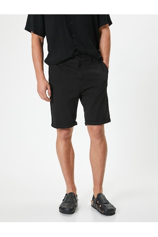 Koton Kumaş Şort Bermuda Slim Fit Düğmeli Cepli Katlı Paça Siyah 4sam40064hw Siyah