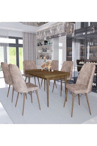 Avvio Sümela 80x130 Kapali 80x170 Açik Yemek Masası Takımı Mutfak Masa Takımı Cappucino 6 Sandalyeli Cappucino