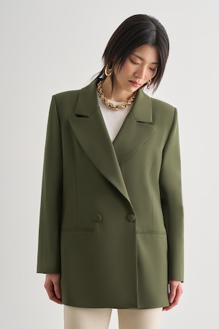 Mizalle Oversize Çift Yırtmaçlı Haki Blazer Ceket Haki