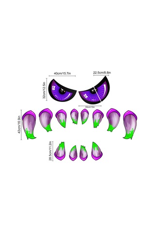 Skycity Korkunç Göz Ve Dişli Desenli Mor Halloween Araba Bagaj Sticker Seti - Dekoratif Atmosfer Oluşturucu Mor