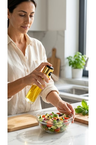 100 Ml Premium Cam Sprey Yağdanlık, Püskürtmeli Airfryer Yağlık-altın Çok Renkli