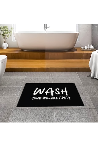 Evaşk Banyo Paspası İpeksi Kadifemsi Halı Yüzey Kaymaz Taban 40x60 BM03740S Siyah