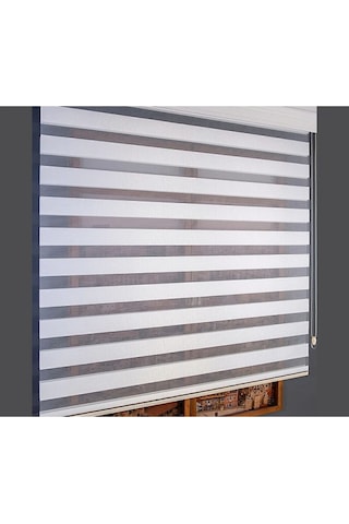 Beyaz Bambu Zebra Stor Perde Eteği Düz Aküminyum Kasa Metal Ayak Beyaz