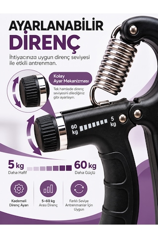 Ayarlanabilir Dirençli El Yayı 5-60 Kg Sayaçlı El Egzersiz Aleti Güçlü Çelik Yay Kaymaz Sap