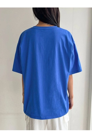 Flood Of Style Kadın Mavi Oversize Bisiklet Yaka Tshirt