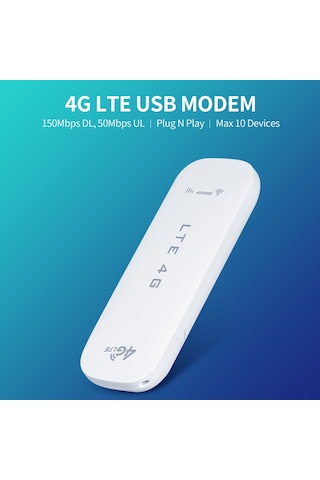 Tenfowee U7 Beyaz 4g Lte Usb Modem - Sım Kartlı Taşınabilir Wifi, 150mbps İndirme Hızı, Araçta Ve Dışarıda Kullanıma Uygun, Güvenli Ağ Şifreleme