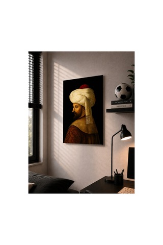 Fatih Sultan Mehmet Han Portresi Ahşap Tablo Osmanlı Padişahı Tarihi Duvar Dekoru Çok Renkli