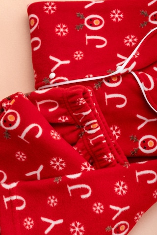 Nisanca Kışlık Yılbaşı Desenli Kadın Gömlek Polar Pijama Takımı- Geyikli Yılbaşı Pijaması- Büyük Beden Pijama Kırmızı