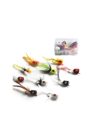 Neevoyu "10'lu Yüzey Yem Seti - Sunfish, Alabalık Ve Bass İçin No.8 Kancalı Popper Fly"
