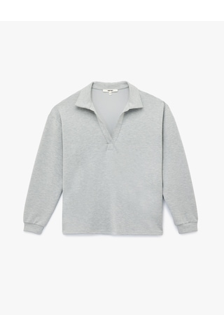 Koton Rahat Kalıp Modal Kumaş Uzun Kollu Polo Yaka Sweatshirt Gri Melanj 6wak10096ek Gri Melanj