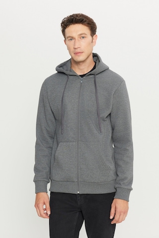 AC&Co / Altınyıldız Classics Erkek Antrasıt Melanj Standart Fit Normal Kesim Kapüşonlu Fermuarlı Sweatshirt Antrasit