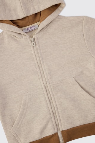 Panço Erkek Çocuk Fermuarlı Sweatshirt Bej-melanj