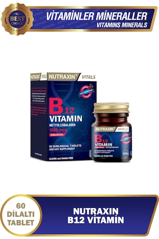 Nutraxin B12 Vitamini 1.000 mcg Kiraz Aromalı 60 Dil Altı Tablet - Metilkobalamin