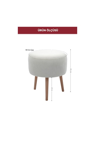 Modern Ahşap Ayaklı Dekoratif Puf, Tabure 6096 Kırıkbeyaz